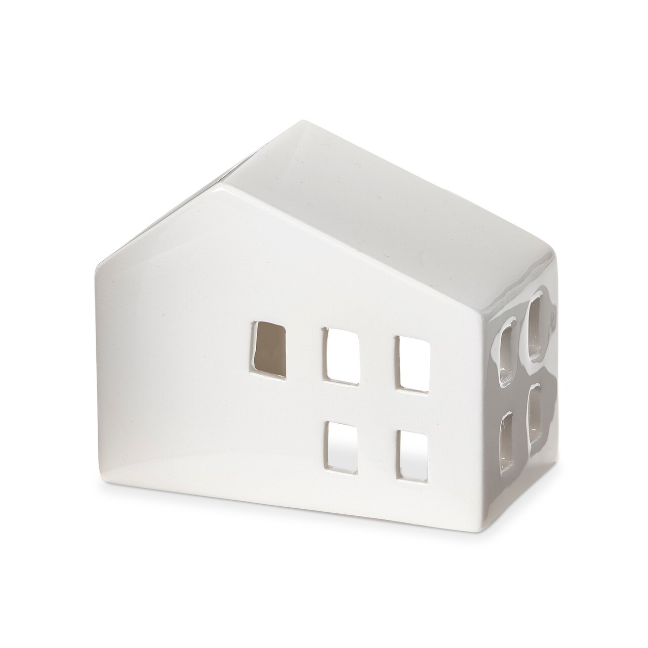 White Ceramic House Shaped Tealight Luminary Candle Holder Wide 4.5L x 2.5W x 3.6H inches